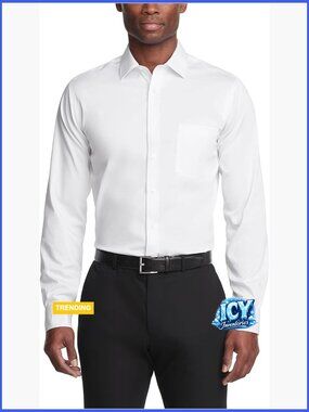 Dress Shirt Regular Fit Ultra Wrinkle Free Flex Collar Stretch